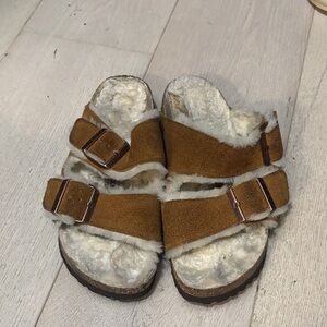 Birkenstock Tan Shearling Slippers